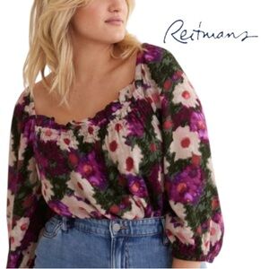 3X Reitmans Floral Print Top with Elasticized Neckline, New With Tags